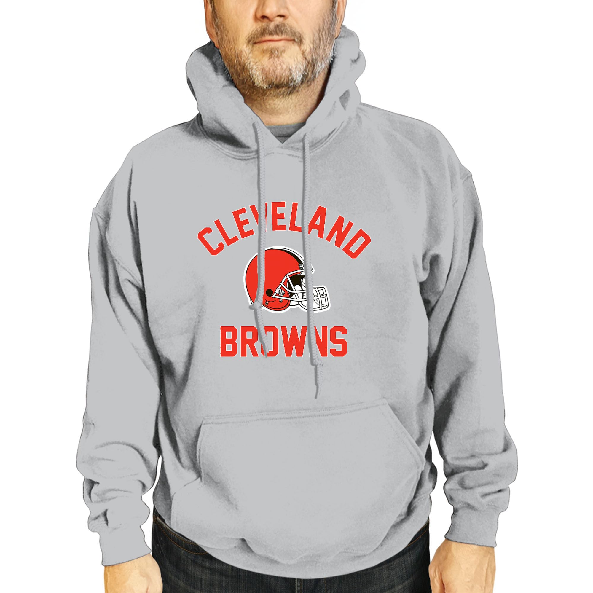 Team Fan Apparel NFL Adult Gameday Hooded Sweatshirt - Poly Fleece Cotton Blend - Stay Warm and Represent Your Team in Style (Cleveland Browns - Sport Gray, Medium) Image