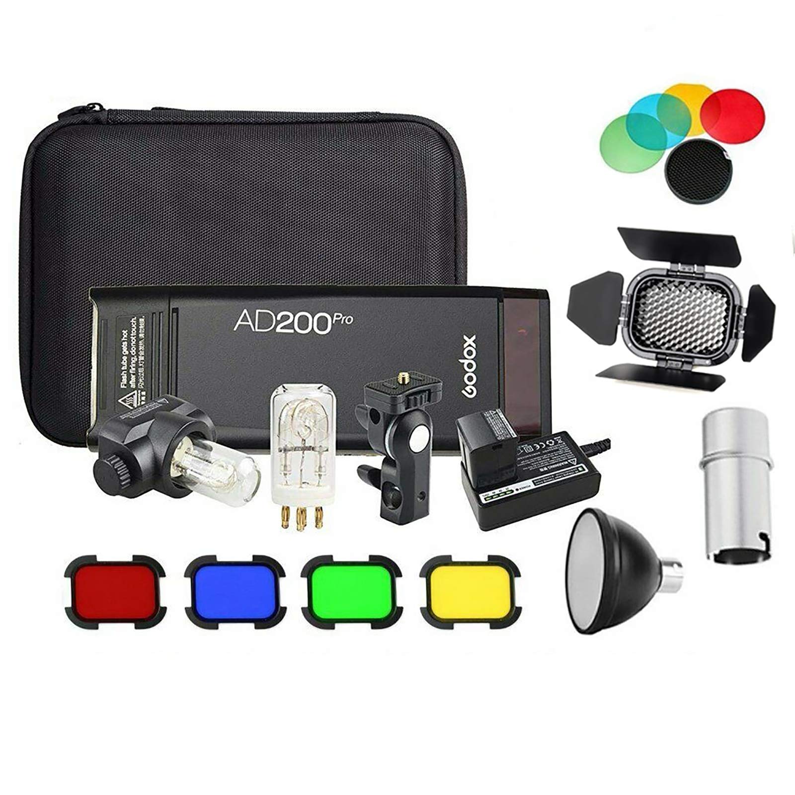 AD200 Pro Kit AD200Pro 200Ws 2.4G Flash Strobe, 1/8000 HSS, 500 Full Power Flashes, 0.01-1.8s Recycling, 2900mAh Battery, Bare Bulb/Speedlite Fresnel Flash Head Monolight Outdoor Speedlite