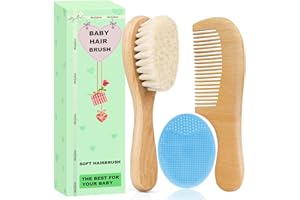 Molylove Baby Hair Brush with Wooden Handle and Comb Set for Newborns & Toddlers | Natural Soft Goat Bristles l Wood Comb l Blue Cradle Cap Brush| Ideal for Cradle Cap (3 Piece)
