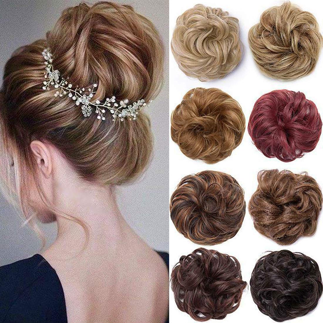 Real Fashion Hair Bun Extensions Messy Curly Hair Scrunchies Hairpieces Donut Updo Chignon Hair Piece for Women Girls Natural Brown