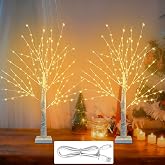24 Inch Birch Tree with 144 LED Lights for Christmas Decorations Indoor, USB/Battery Powered, Timer, Warm White Twinkling Christmas Trees, Lighted Birch Tree for Tabletop Home Decor (2 Pack)