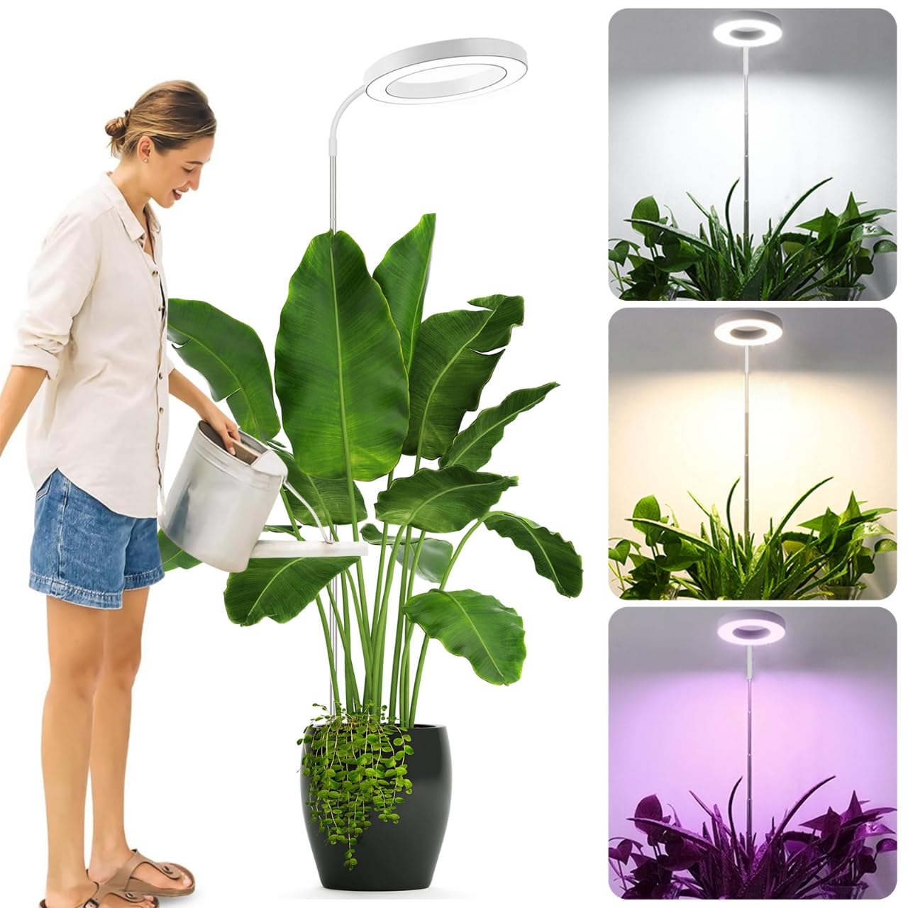SIYOMG Grow Lights for Indoor Plants 72 LEDs Full Spectrum Led Grow Light 10 Brightness Settings, 3 Light Modes, Auto On/Off Timer, 30~160CM Height Adjustable, Ideal for Large Plants