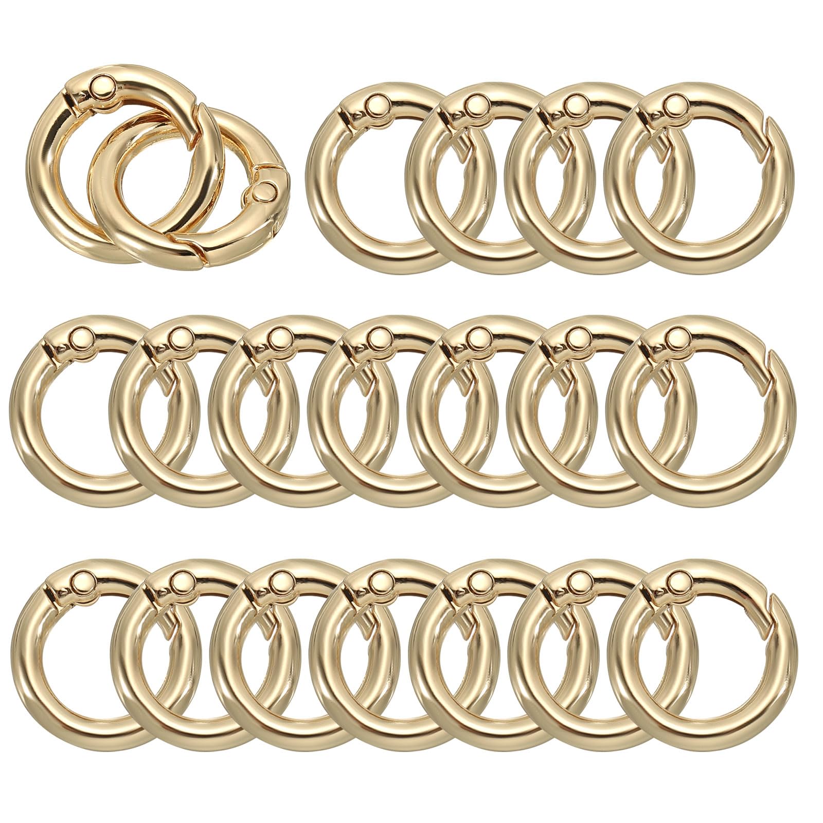 PATIKIL 25mm OD Spring O Rings, 20 Pack Metal Round Clasp Clip Trigger Snap Spring Keyrings Hook Buckle for Purse Handbag Craft Making, Gold Tone