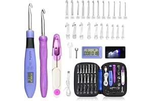 SUIZHX Counting Crochet Hook Set Digital, Crochet Kit with 22 Different Size Interchangeable Crochet Needle, Light Up Crochet Hooks for Stitch & Row Counter, Ergonomic Crochet Hooks with 2 Levels Led