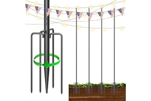 DOCAGT 4 Pack String Light Poles 9 Ft for Outside, Metal Light Poles for Outside to Hang, Backyard Poles for Garden, Patio, Wedding String Lights, Deck Lighting Stand (4x9FT)