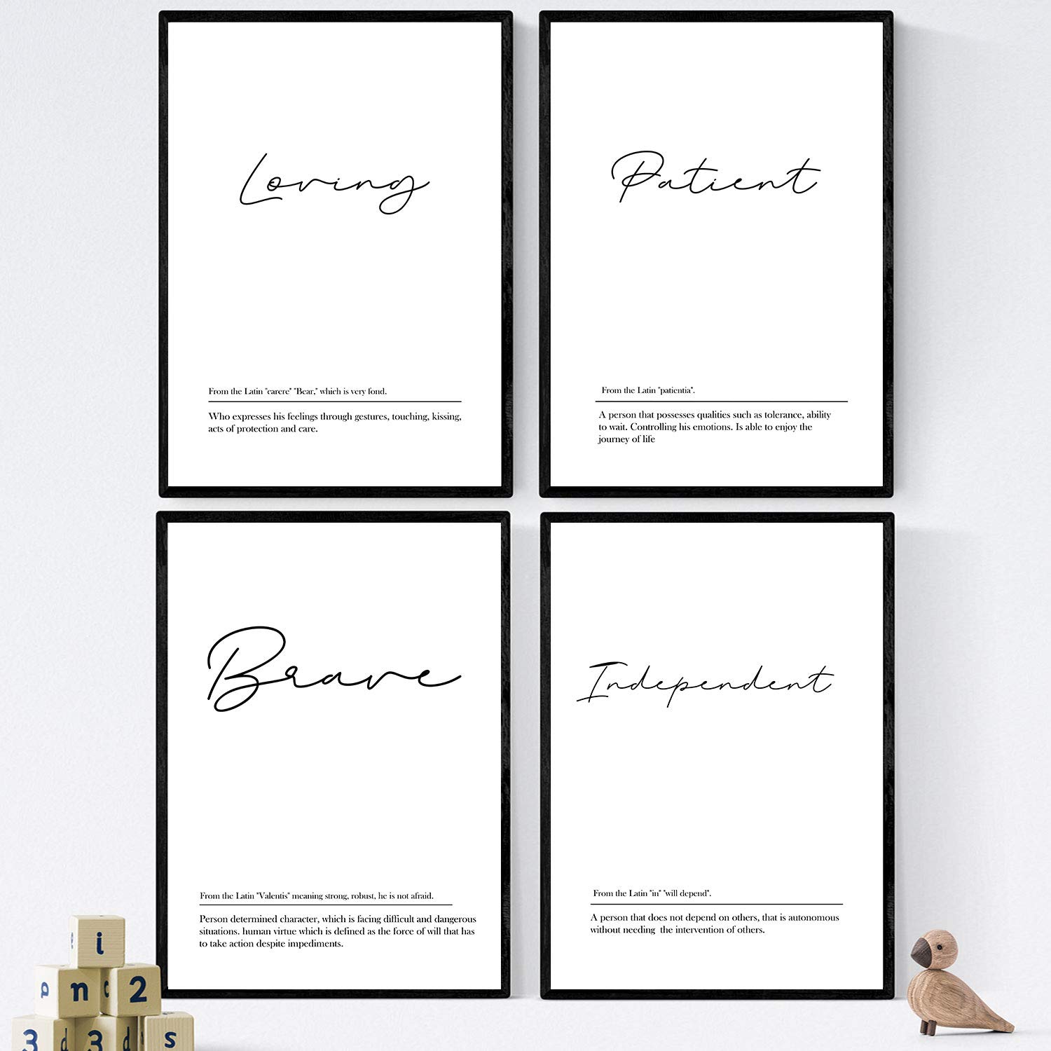 Nacnic Set four sheets with definitions of words in English. Poster 'Couples 2' of words with definitions. A3 size unframed