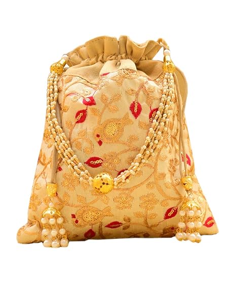 Embroidered Raw Silk Potli/Batua- Offwhite-3