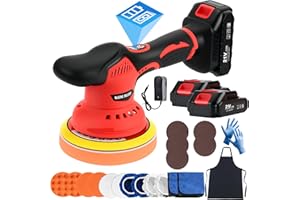 OFEACE Cordless Car Buffer Polisher Kit with 2x2000mAh 21V Batteries, 6 Inch Car Polisher with 8 Variable Speed 2800-5500RPM & 21 PCS Attachments, Orbital Polisher for Car Detailing, Sanding,Scratch Removing