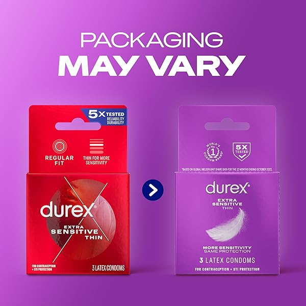 DUREX CONDOM EXTRA SENSITIVE NATURAL LATEX CONDOMS, 3 COUNT – ULTRA FINE & EXTRA LUBRICATED