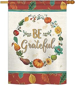 Breeze Decor H113071 Be Grateful Fall Thanksgiving Decorative Vertical House Flag, 28" x 40", Multicolor
