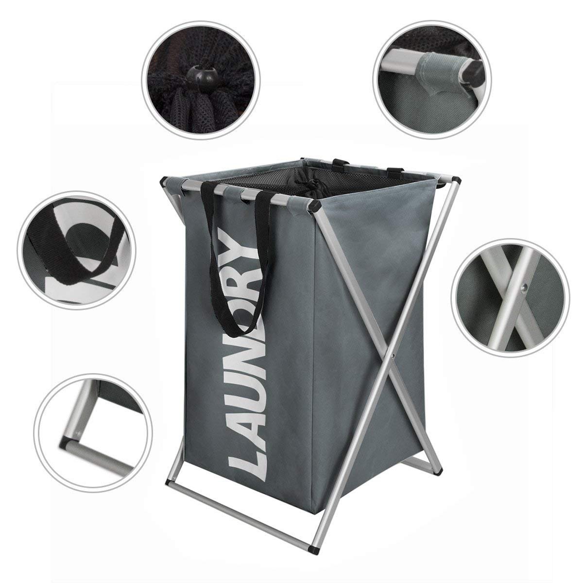 WOWLIVE X-Frame Laundry Hamper Laundry Basket Aluminum Frame Durable Dirty Clothes Bag Bathroom Bedroom Home