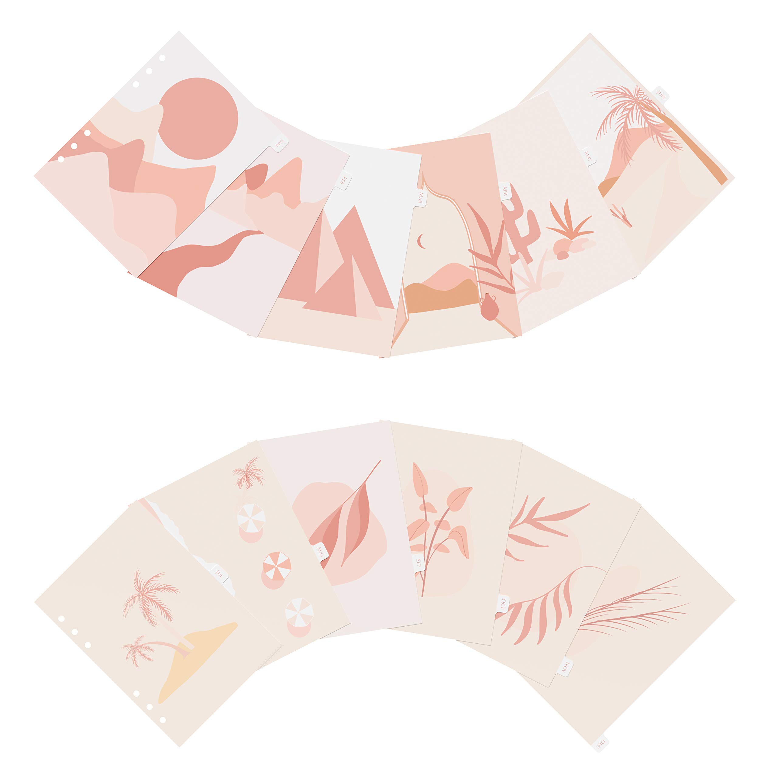 Discagenda 12 Months Dividers Plastic Durable with Earthy Abstractions Illustrations for 6 Ring Planner Personal Organizer (A5 / Junior Size (5.8x8.3in), Ringbound)