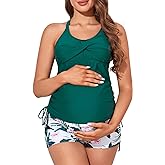 MiYang Maternity Tankini Swimsuit Criss Cross Back Bathing Suit Ruched Tie Side Pregnancy Swimwear Two Piece