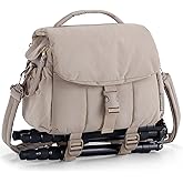 BAGSMART Small Camera Bag, DSLR Camera Case for Camera Lens & Accessories, Ultra-Light Compact Crossbody Camcorder Bags with Rain Cover/Tripod Straps, Camel