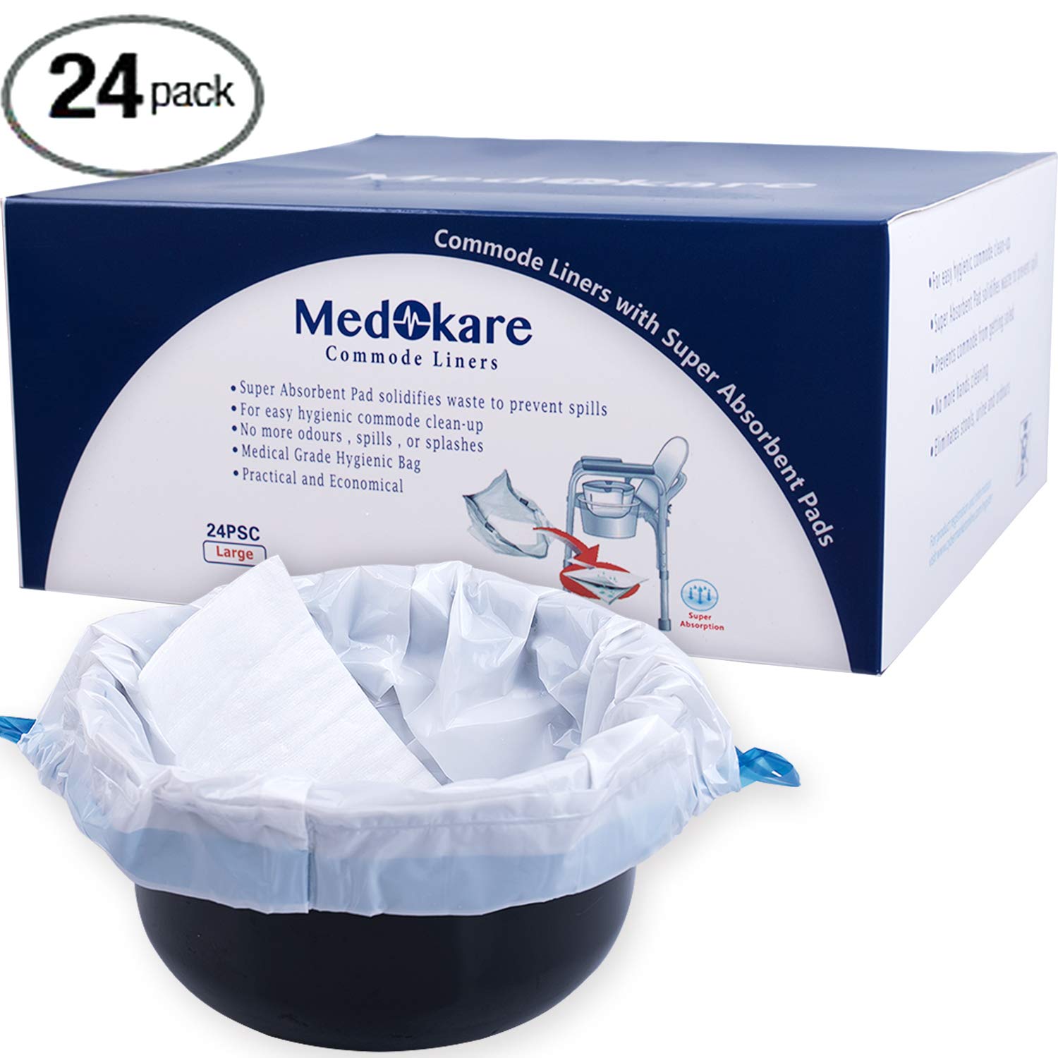 Medokare Commode Liners with Absorbent Pad, 24 Fits Any 24 Pack eBay