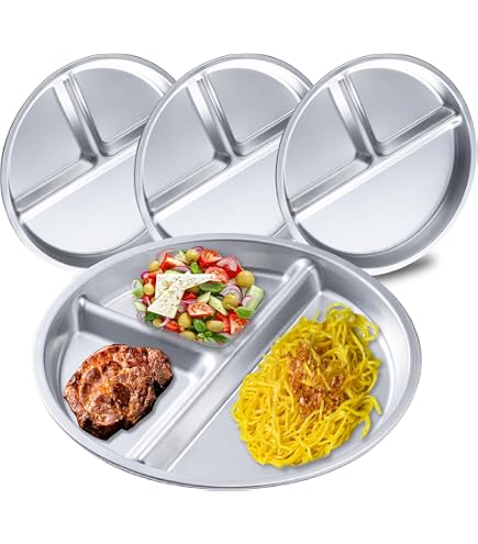 Stainless Steel Divided Plates - Set Of 2, 9 Inch Portion Control Plates For Kids & Adults