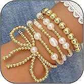 72ore Gold Bow Bracelet for Women Pink Beaded Pearl Bracelet Aesthetic Jewelry Bow Jewelry Set Gift for Women