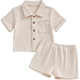 fhutpw Baby Boy Clothes Toddler Infant Leisure Ribbed Button Down Shirt Tops + Shorts Set 2PCS Summer Soft and Smooth Outfit