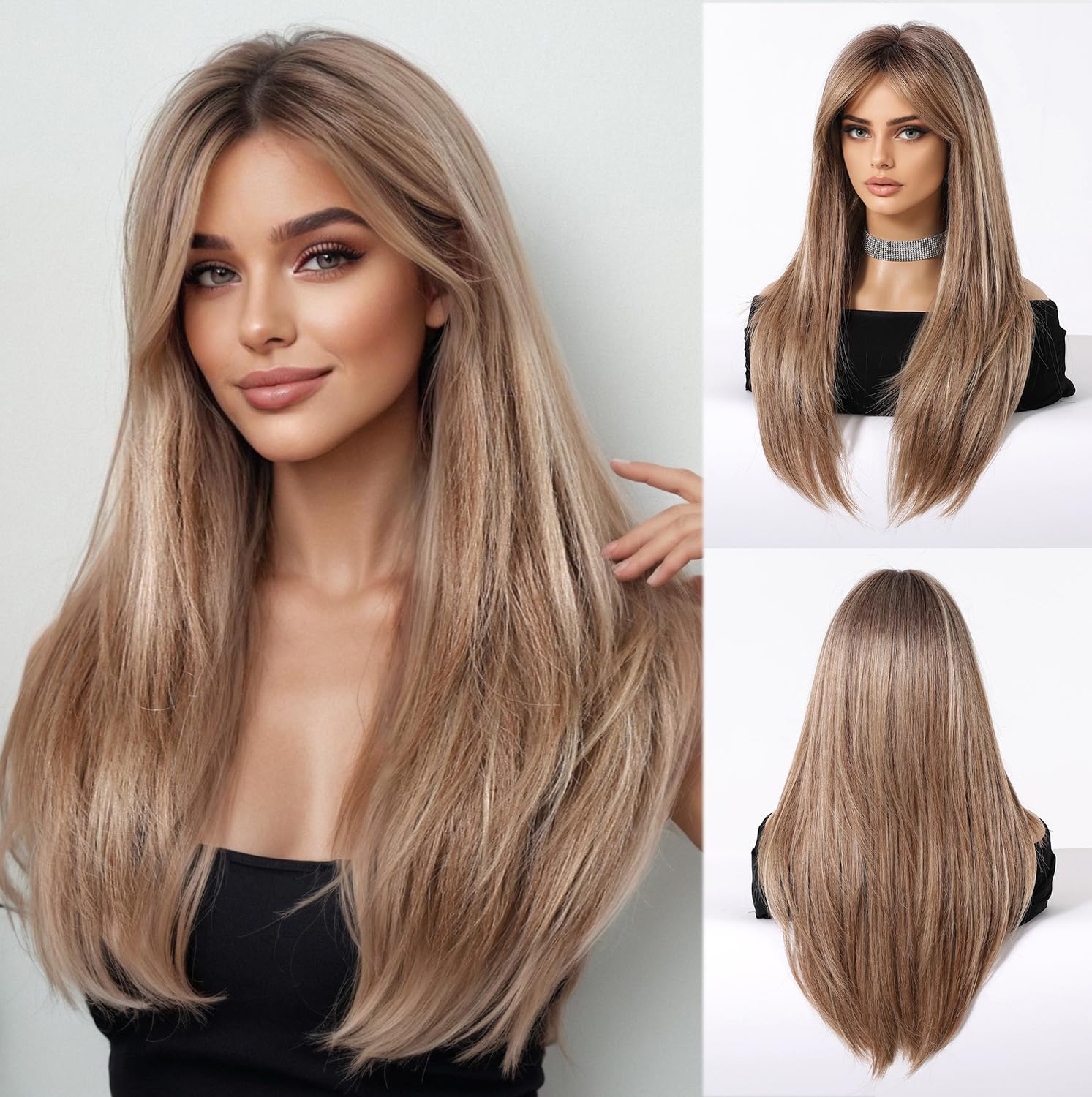 Esmee Long Straight Ash Blonde Wigs for Women Natuaral Synthetic Hair Heat Resistant Ombre Wig for Daily Party Cosplay Use — image 1