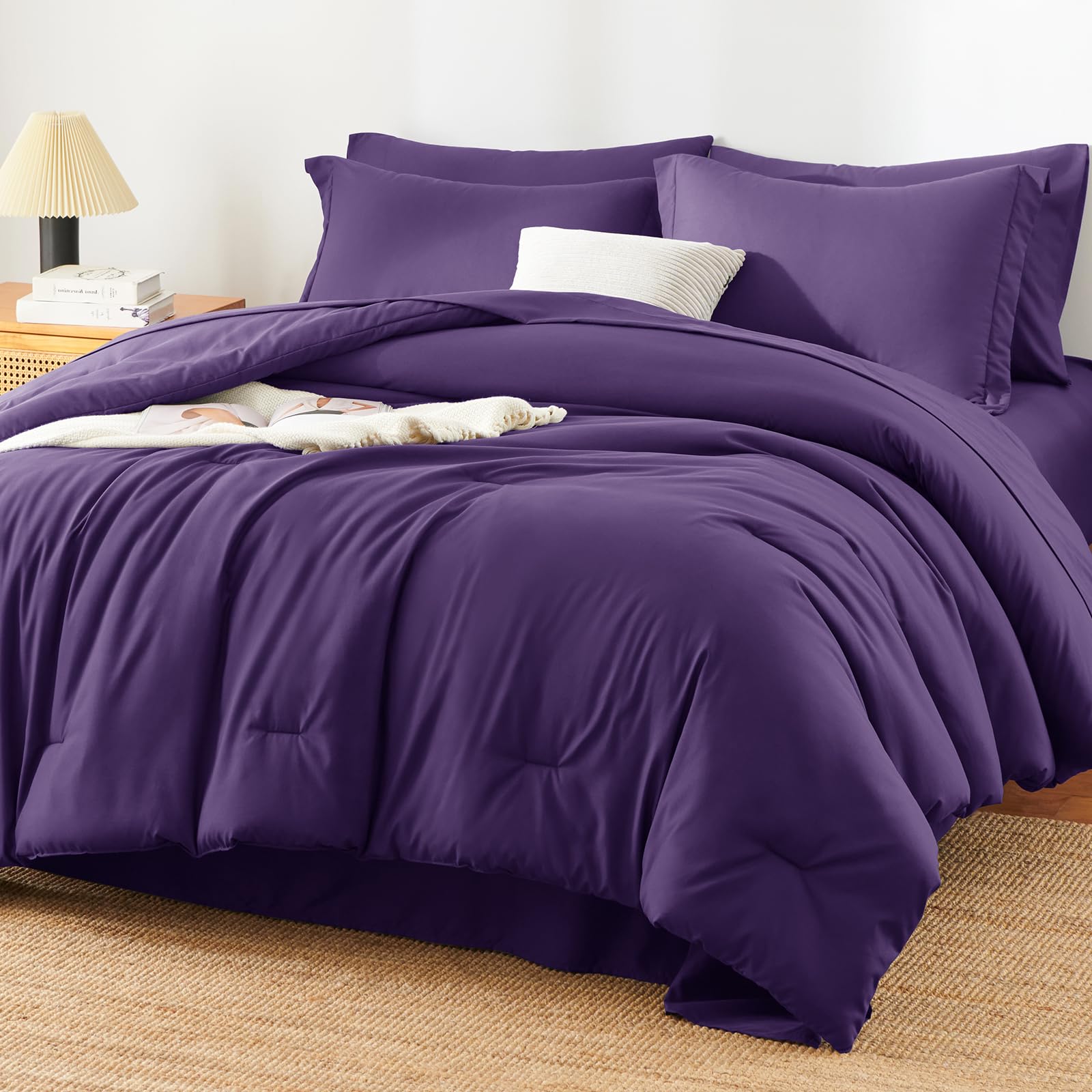 HIMEET Full Size Comforter Sets - 7 Pieces Bed in a Bag Full, Luxury Comforter Set with Sheets for All Season, Bed Set with Comforter, Flat Sheet, Fitted Sheet, Pillowcases & Shams, Purple Image
