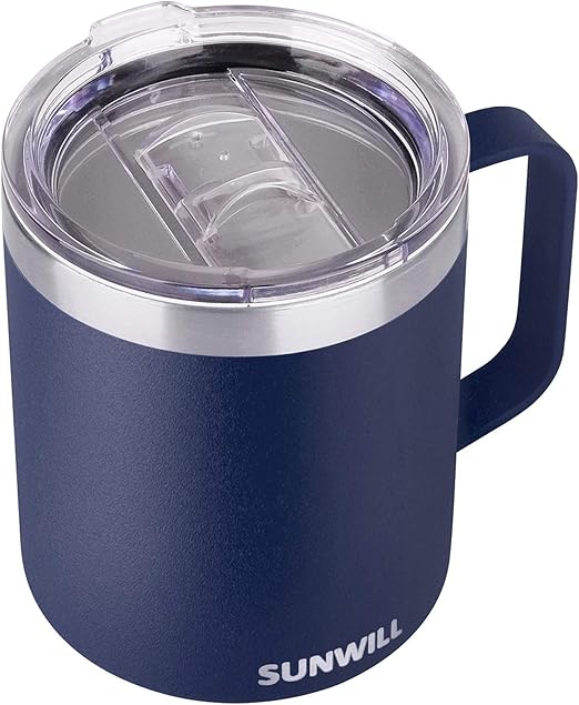Amazon.com: SUNWILL 14 oz Coffee Mug, Vacuum Insulated Camping Mug with Lid, Double Wall Stainless Steel Travel Tumbler Cup, Coffee Thermos Outdoor, Powder Coated Navy Blue: Kitchen & Dining