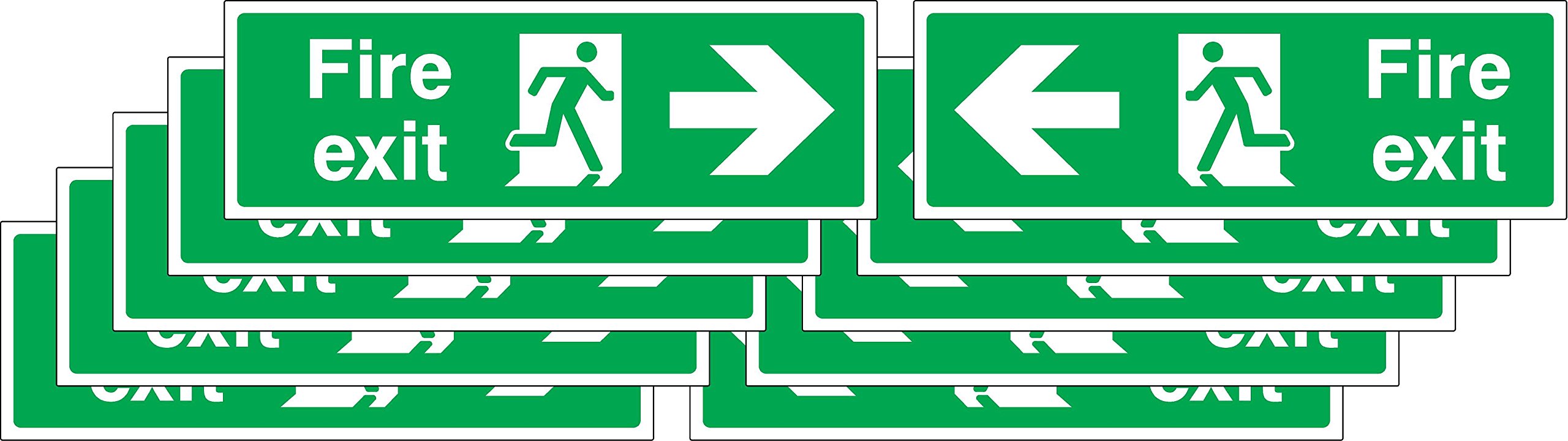 Fire exit arrow Safety signs 300mm x 100mm - Pack of 10 signs 5 right arrow & 5 left arrow Self adhesive stickers
