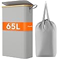 Lifewit 65L Slim Laundry Hamper with Lid, Narrow Laundry Basket with Removable Bag & Bamboo Handles, Fodable Thin Dirty Clothes Hamper for Laundry Collapsible Bin for Bathroom Bedroom Dorm,Silver Grey