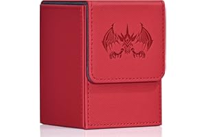 UAONO Card Deck Box for Yugioh MTG Cards, 100+ Deck Case with 2 Dividers Fits TCG CCG, PU Leather Card Storage Box Compatible with Collectible Trading Cards (Red, Extinction Dragon)