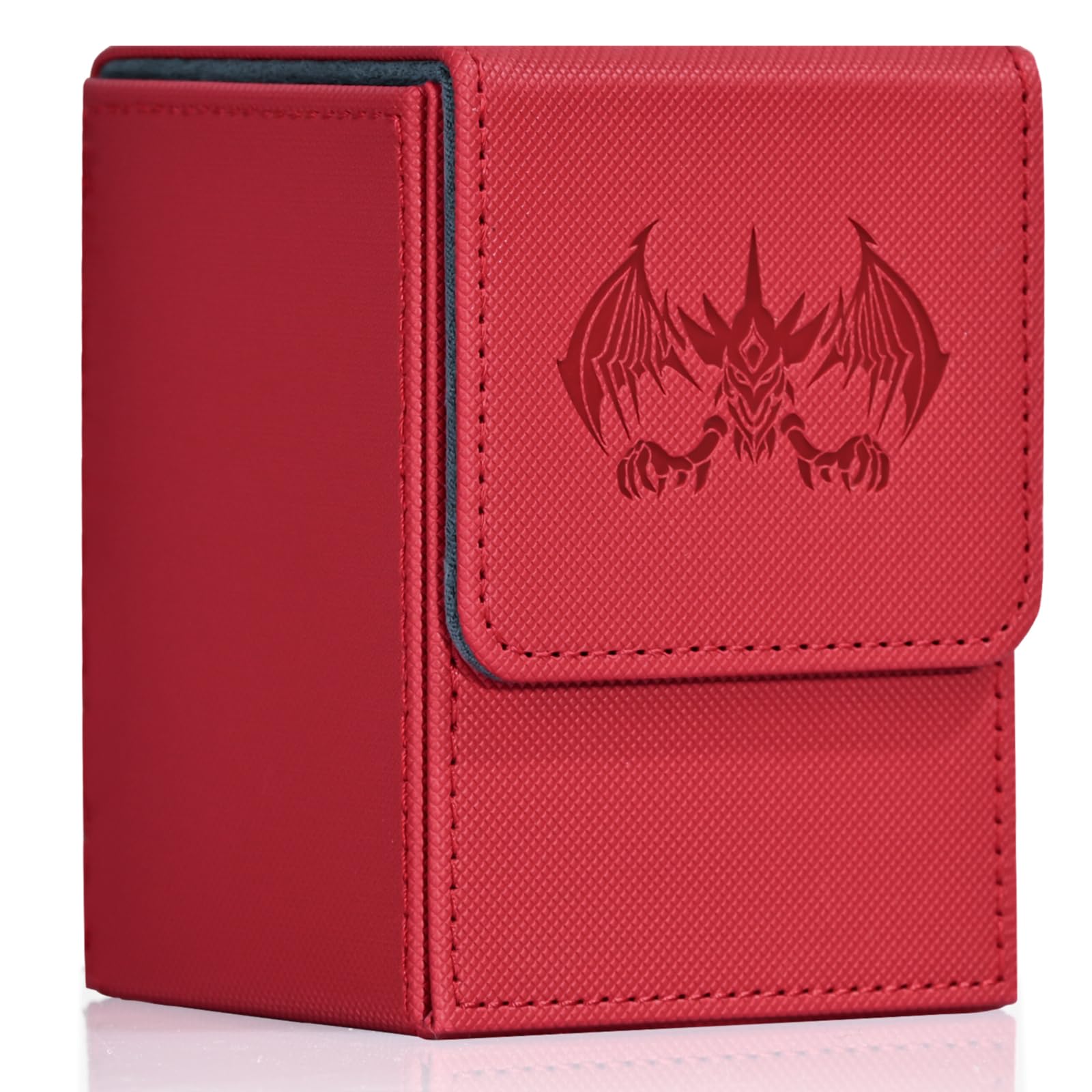 UAONO Card Deck Box for Yugioh MTG, 100+ Deck Case with 2 Dividers - Fits TCG CCG, PU Leather Card Storage Box - Red, Extinction Dragon