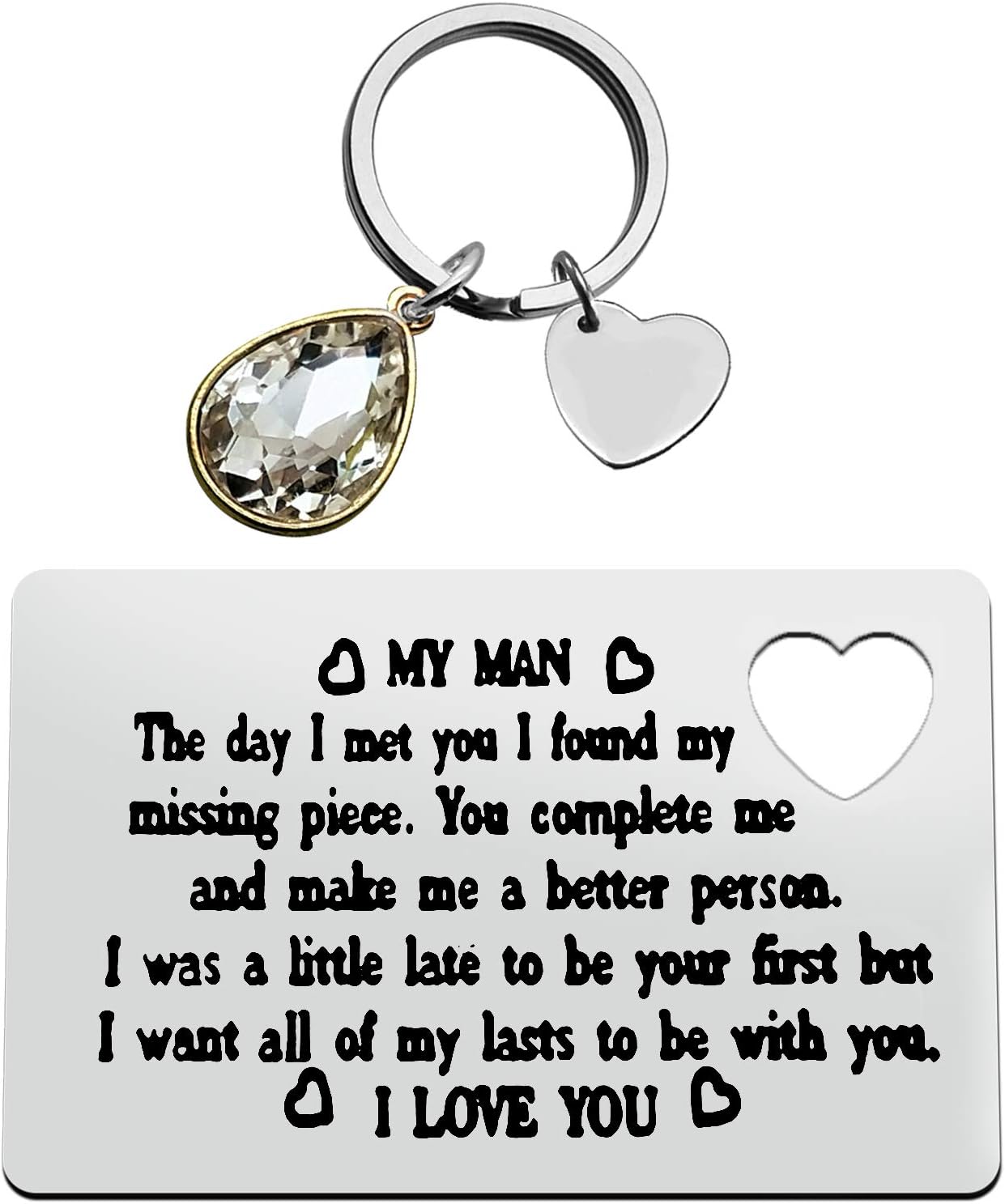 Dabihu Engraved Wallet Insert Card for Husband Couple Gifts To My Man Card Keyring Husband Gifts from Wife I Love You Gift for Boyfriend Christmas Anniversary Birthday Present for Men Valentines Gift