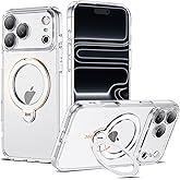 AmoraAqua Compatible with iPhone 17 Pro Max Case with 360° Spin Magnetic Ring Stand [Compatible with Mag-Safe] Full Camera Lens Protector Plating Clear Phone Case for iPhone 17 Pro Max 6.9", Clear