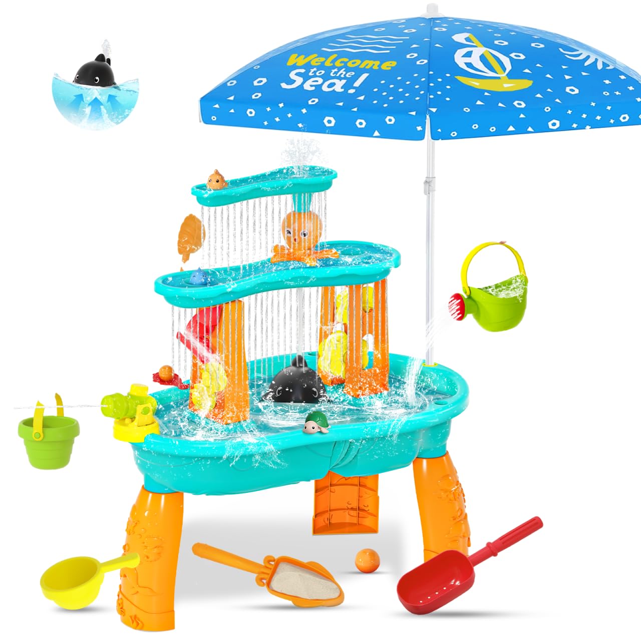 Handwell 2025 Upgraded Water Table with Pump & Umbrella Orange