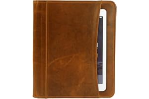 MILITARIA STUFFS Leather Portfolio Organizer, Legal Pad Holder with Card Slots, Zippered Padfolio for Business Documents, Brown