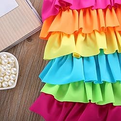 Little Girls Ruffled Rainbow Striped Bathing Suits