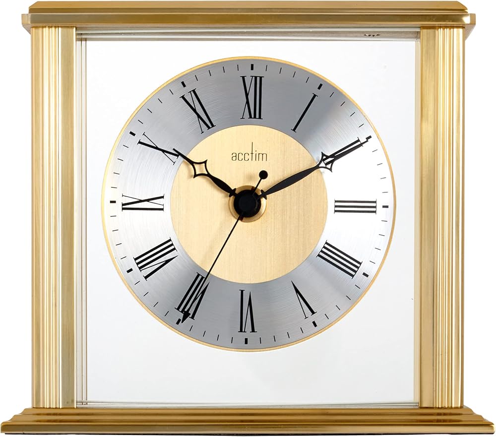Acctim Hamilton Mantel Clock Quartz Brushed Metal Glass Floating