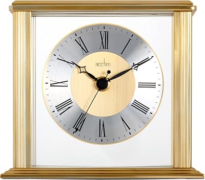 Acctim Hamilton Mantel Clock Quartz Brushed Metal Glass Floating