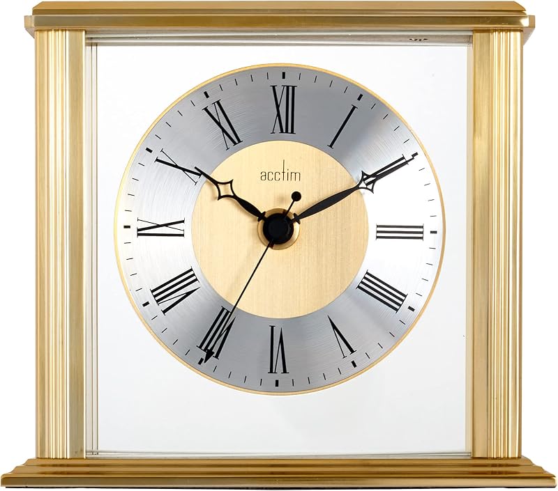 Acctim Hamilton Mantel Clock Quartz Brushed Metal Glass Floating
