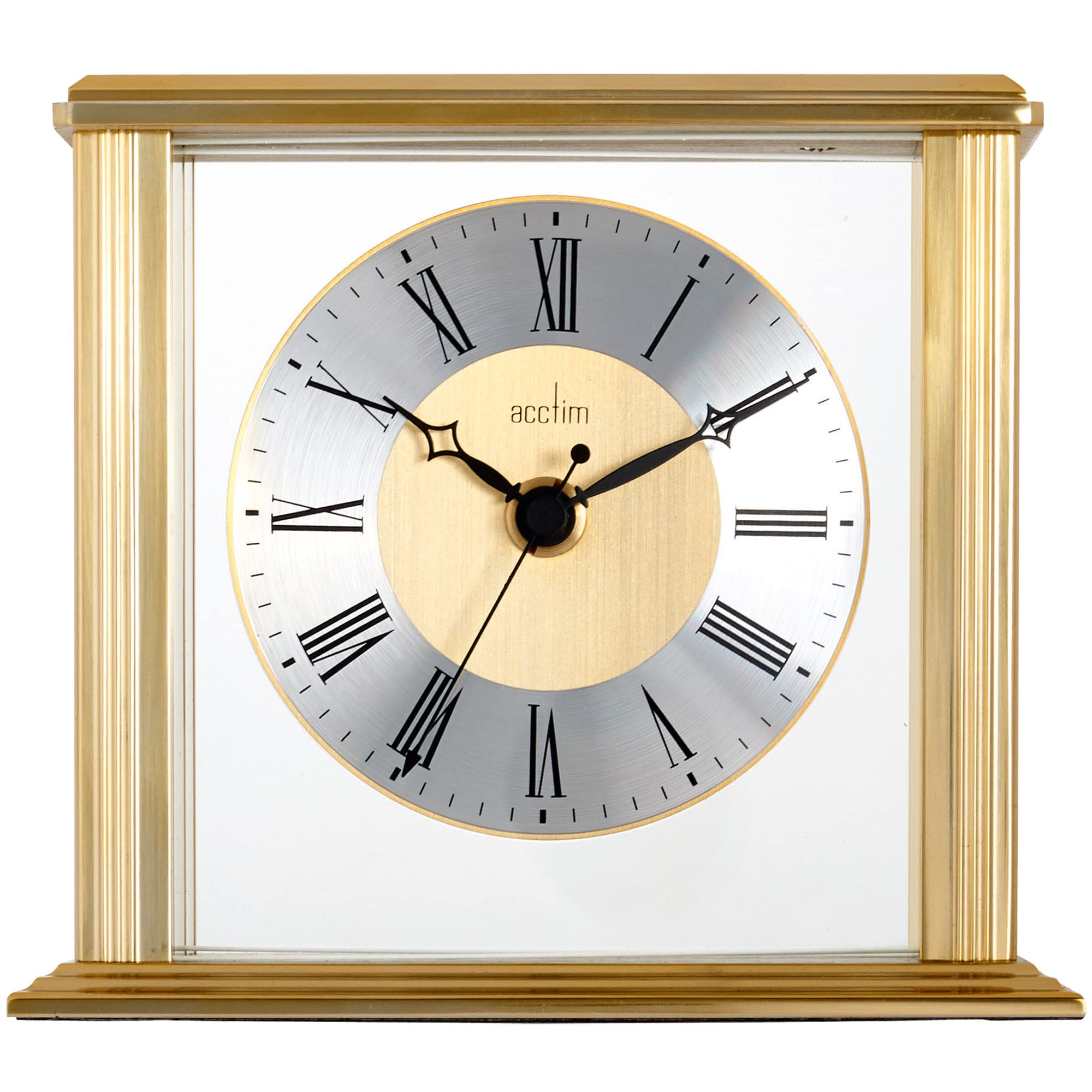 Acctim Hamilton Mantel Clock Quartz Brushed Metal & Glass Floating Effect Energy Efficient Brass