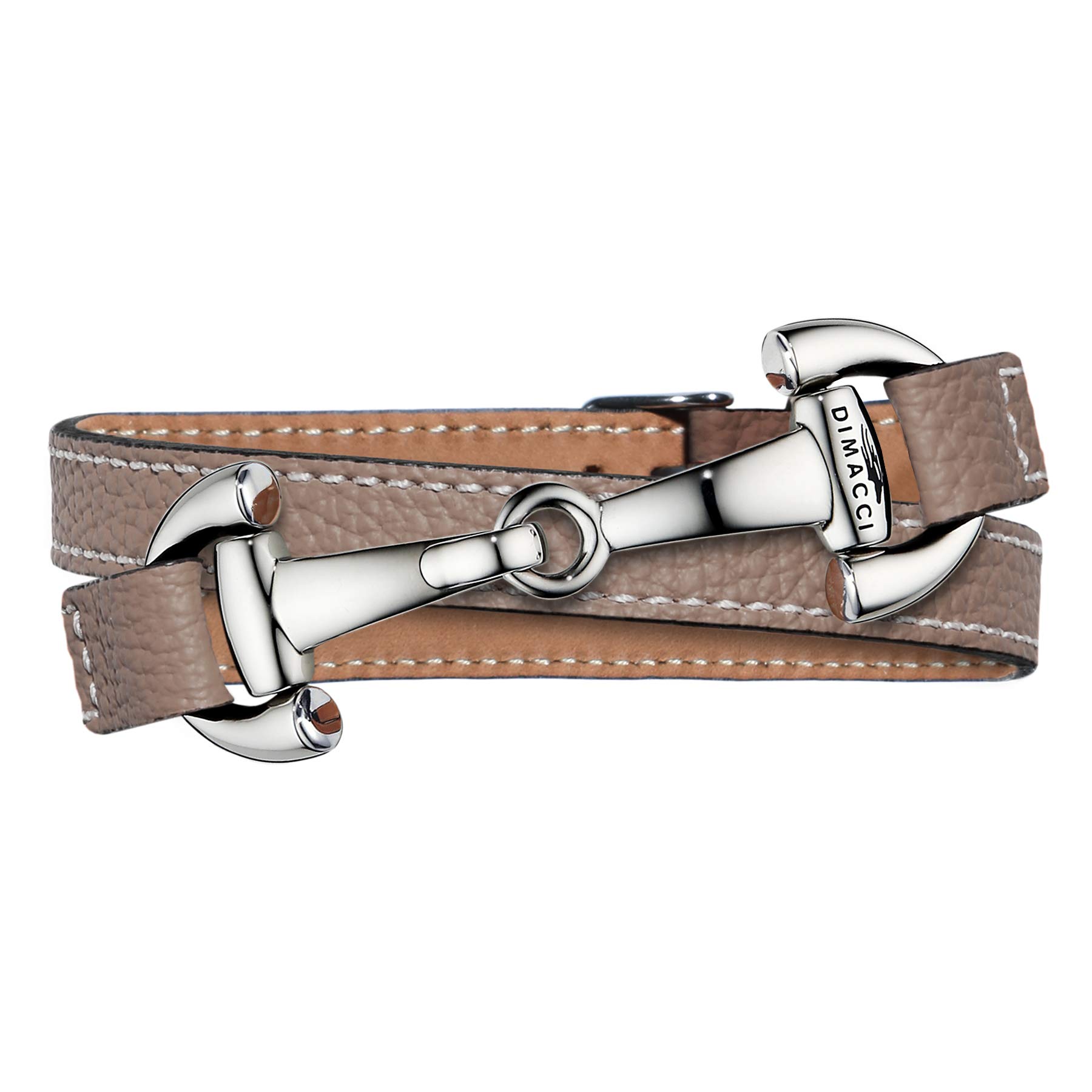 DIMACCI snaffle bracelet calfskin | Alba collection in taupe silver look stainless steel | jewellery for ladies in gift box (taupe, stainless steel)