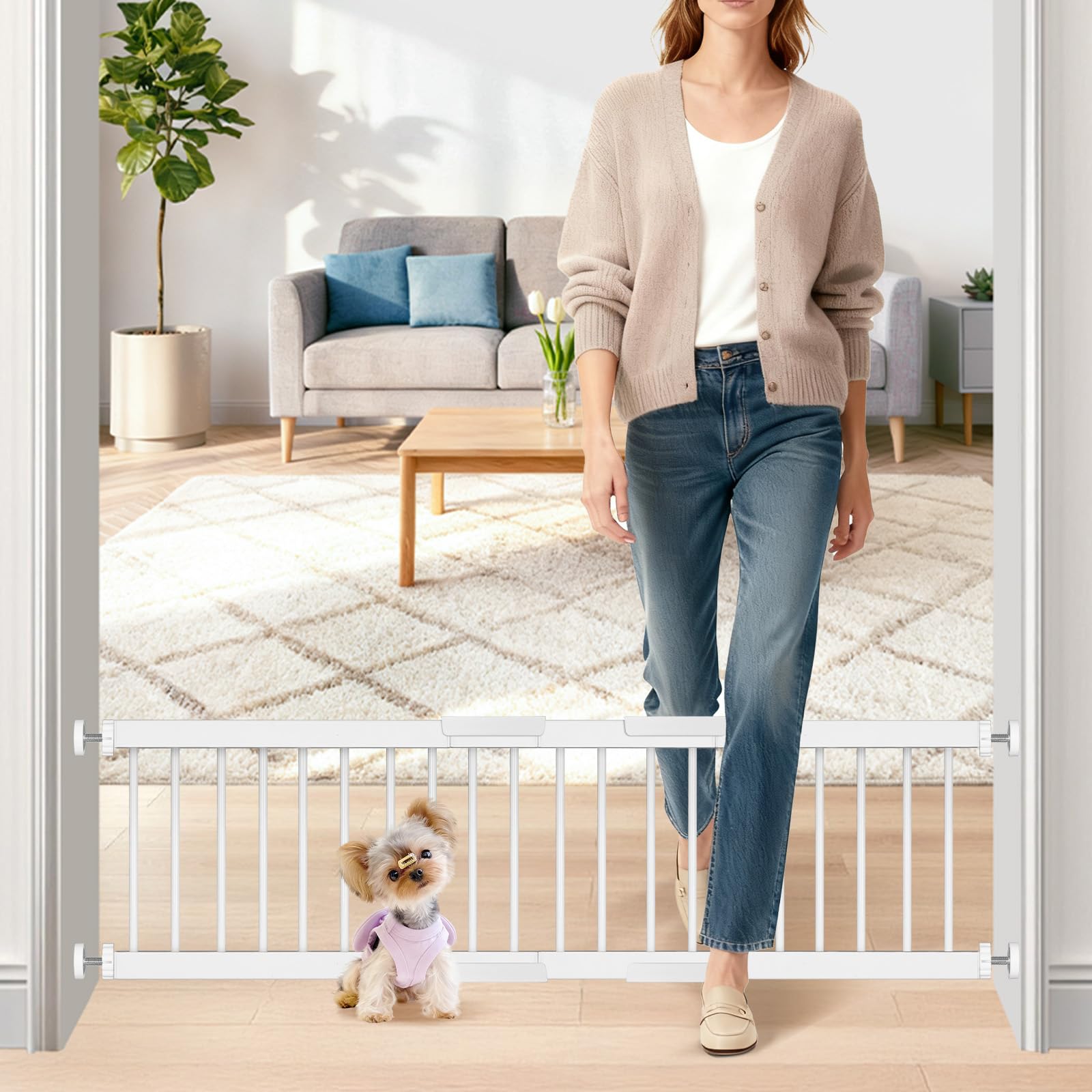 Photo 1 of Metal Short Dog Gate - 16.5"-44" Adjustable Extra Wide, 14" Tall Pressure Mount Indoor Pet Gate, Easily Step Over Dog Gates with 3 Extension Kits, Small Puppy Gate for Doorways & Stairs