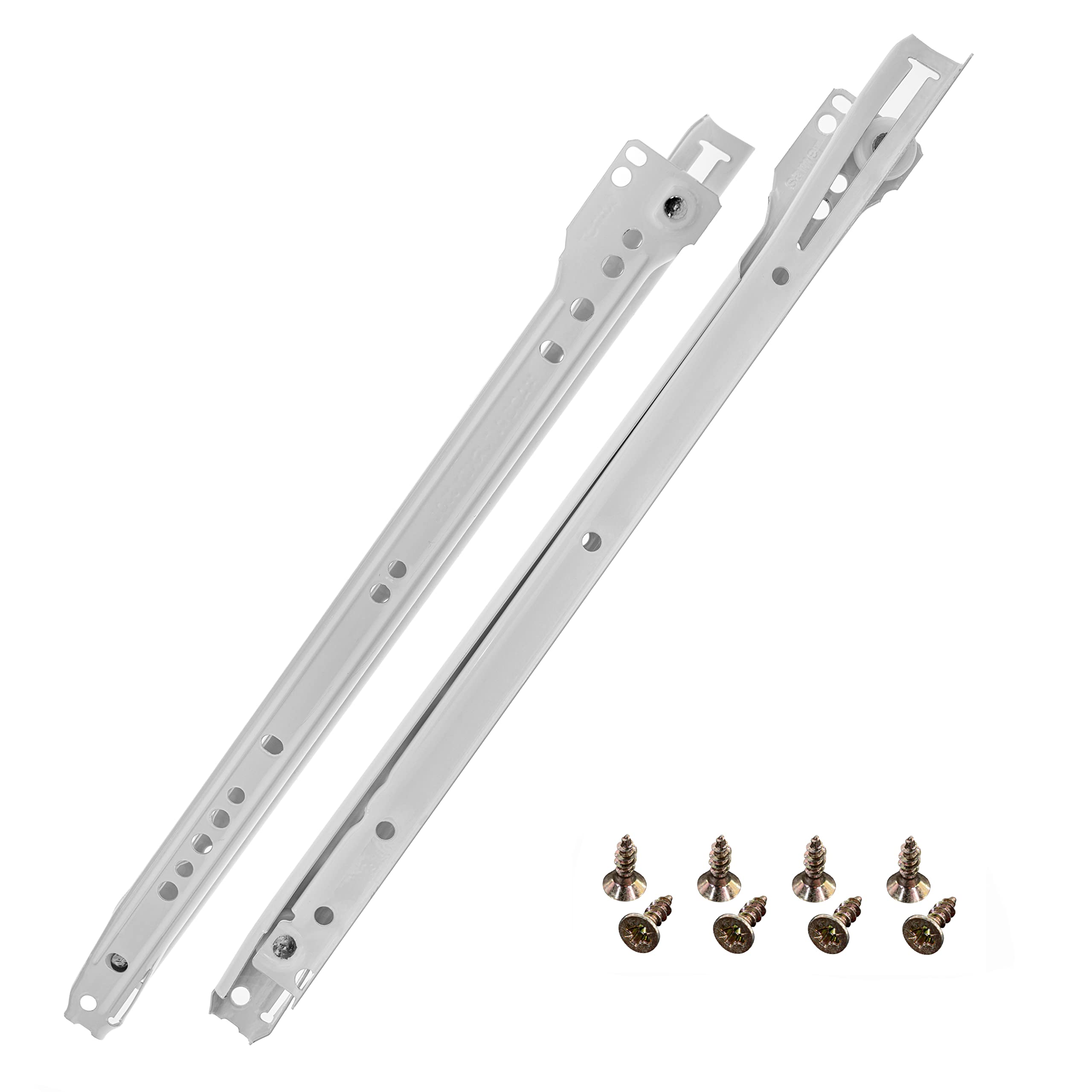 HELPMATE Roller Slide 350 mm 1 Pair 2-Piece Set Rail Drawer Rail Drawer Pull-Out Rail System Drawer Partial Extension White incl. Mounting Hardware