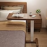Muwuele Solid Wood Overbed Table With Wheels, Tilt Top Hospital Bed Table | Pneumatic Height-Adjustable Medical bedside table, Mobile Portable desk For Hospital And Home Use, 31.4"W x 15.7"D, Walnut