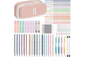 FLOE 65PCS Aesthetic School Supplies with Cute Pencil Case, Pastel Highlighters Gel Pens Mechanical Pencils Set 0.5 0.7 & 2.0mm, Office Back to School Supplies College Essentials Kit Student Stationary Set