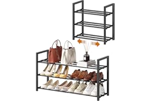Roylvan 3-Tire Expandable Shoe Rack, 17"-31" Adjustable Stackable Free Standing Shoe Shelf Storage Fits 6-12 Pairs Shoes, Hea