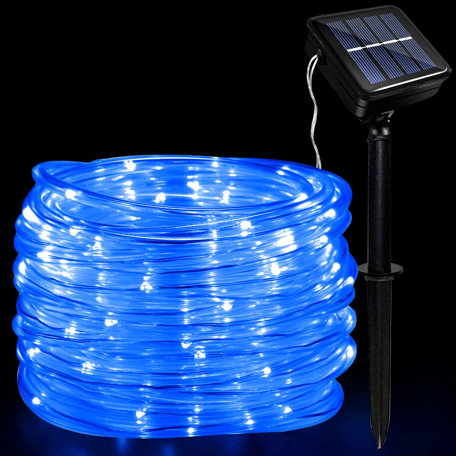 JIMACRO Outdoor Solar LED Rope Lights, IP65 Waterproof Rope Lights 12m/39.4ft 100LEDs Solar Decoration Lights with 8 Lighting Modes, Rope Fairy Light for Garden Tree Party Christmas Decoration
