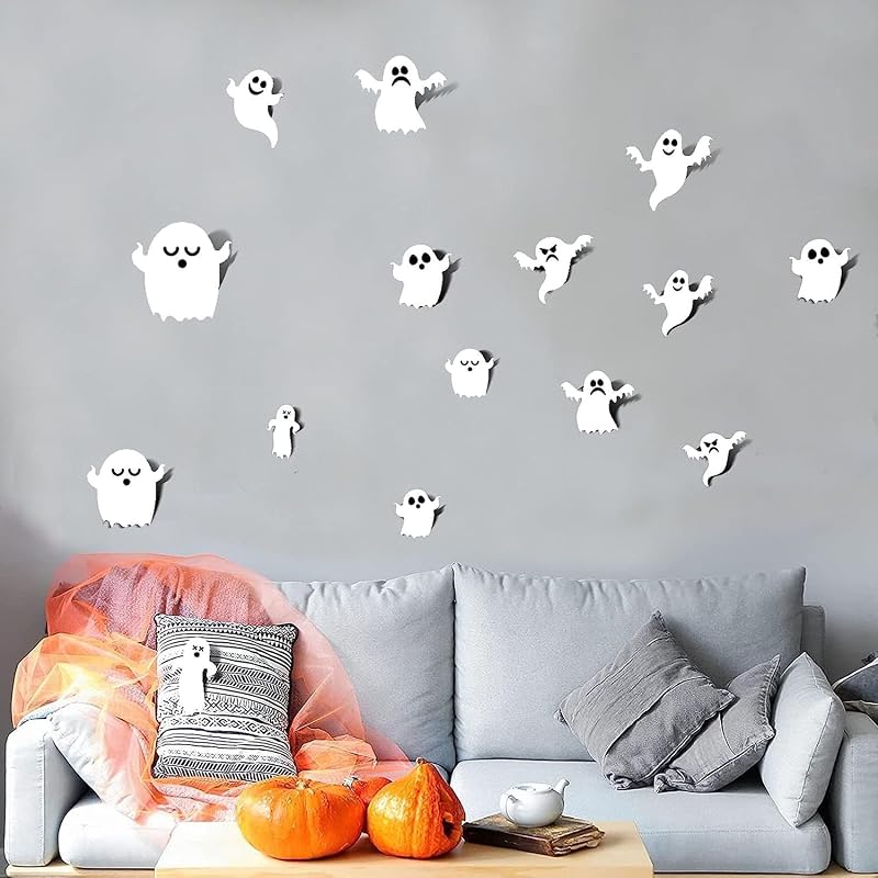63 Peças Decoração de Fantasmas de Halloween Autocolantes 3D de Fantasmas de Halloween Brancos Ornamentos de Parede para Decorações de Parede Festa de Janela
