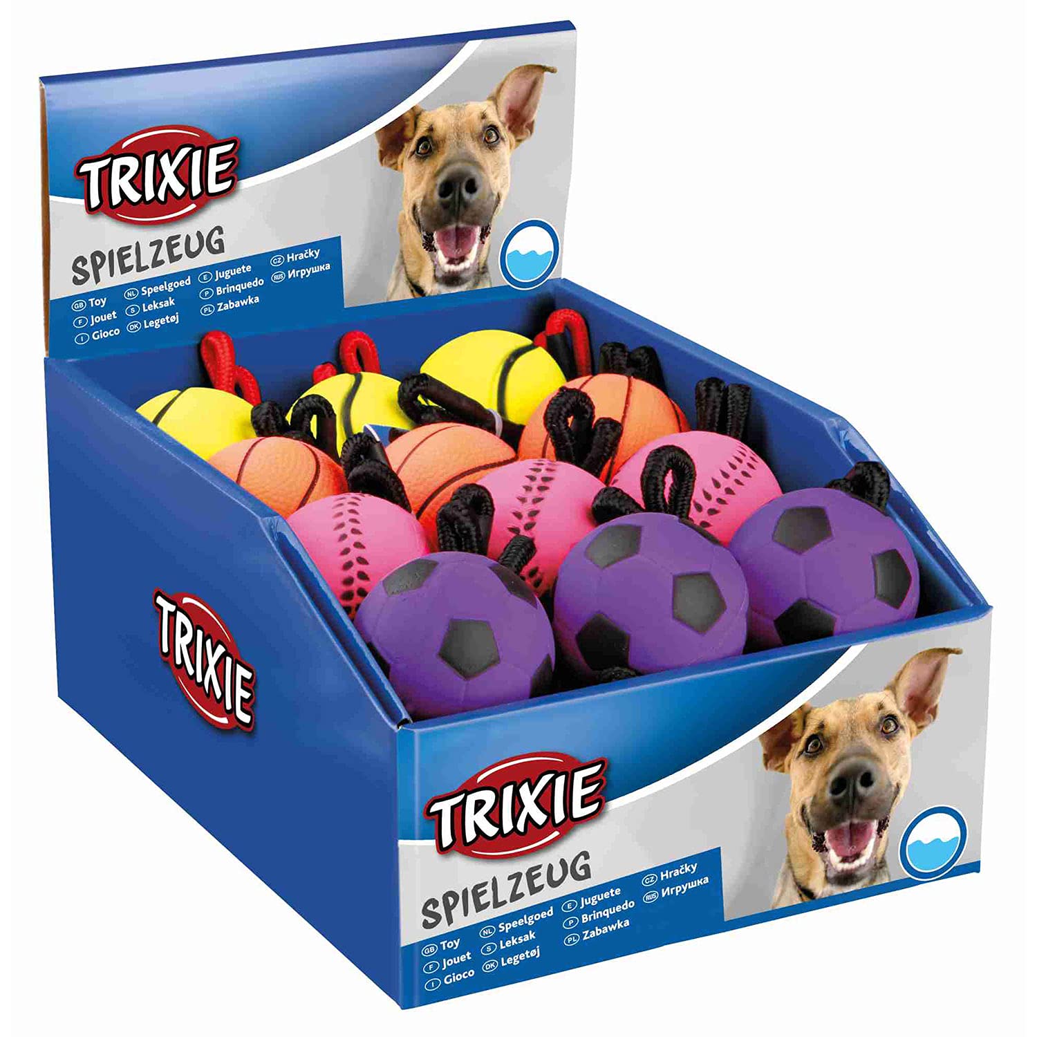 TRIXIE 3459 Neon Balls with Cord Soft Rubber 6 x 30 cm Pack of 24