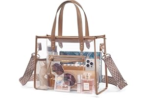 Missnine Clear Bag for Stadium Events Thick PVC Clear Tote Bag for Women with Guitar Strap for Sports Concert Beach