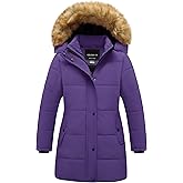 CREATMO US Girl's Winter Fleece Lined Long Parka Puffer Coat Thicken Ski Jacket With Fur Trim Hood
