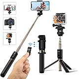 Selfie Stick Stativ mit Fernbedienung, BlitzWolf 4 in 1 Verstellbare Selfie-Stange Stab Monopod bis zu 68cm Verlängerbar für Gopro Kamera iPhone Android Samsung und die meisten Smartphone(Schwarz)